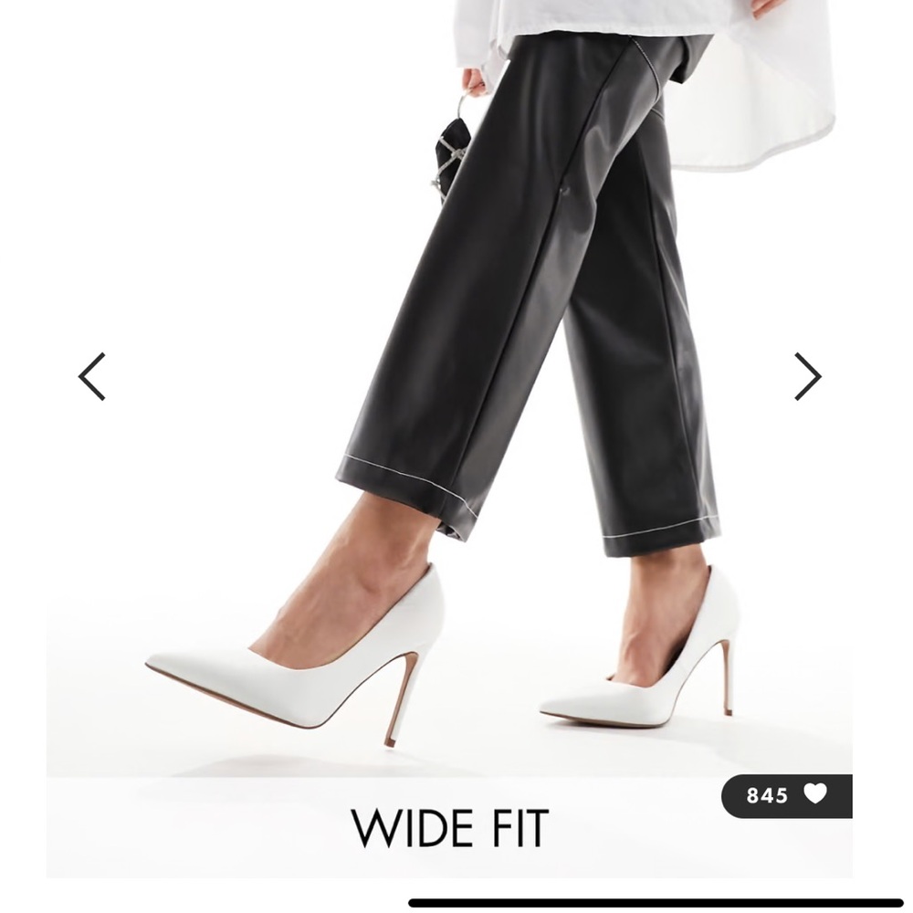 ASOS Pointed high heeled pumps in white satin - Wide fit